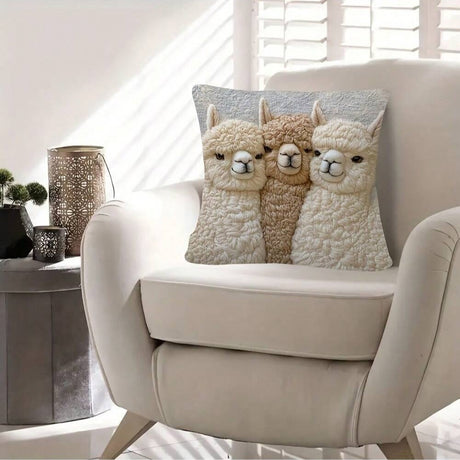 Cute Alpaca Throw Pillow Cover Set of 2 – Soft Faux Fur Decorative Cushion Case for Sofa, Bed, Car – Cozy Home Accent (Gray)