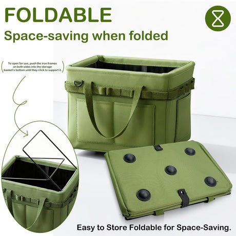 Heavy-Duty Foldable Tool Bag with Side Pockets – Multi-Compartment Oxford Carry Organizer for Tradesmen, DIYers & Outdoor Use (Green)