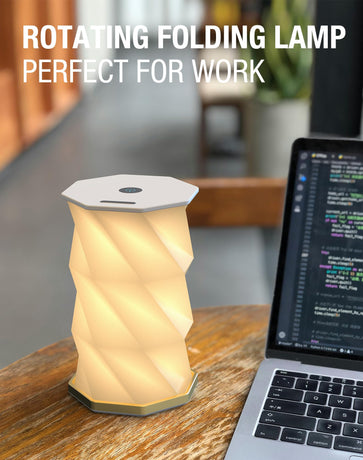 Foldable Rotating Table Lamp with Touch Control – Portable LED Desk Light for Home, Camping & Gifts, Adjustable Height & Warm Glow (White)