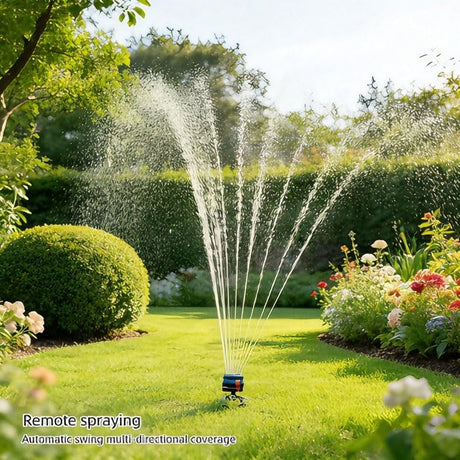 Smart Oscillating Sprinkler with 4 Spray Modes – Automatic Lawn Watering System for Garden, Yard & Patio, Adjustable Coverage, Durable Metal Connector (Black)