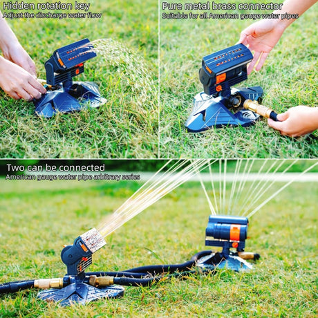 Smart Oscillating Sprinkler with 4 Spray Modes – Automatic Lawn Watering System for Garden, Yard & Patio, Adjustable Coverage, Durable Metal Connector (Black)