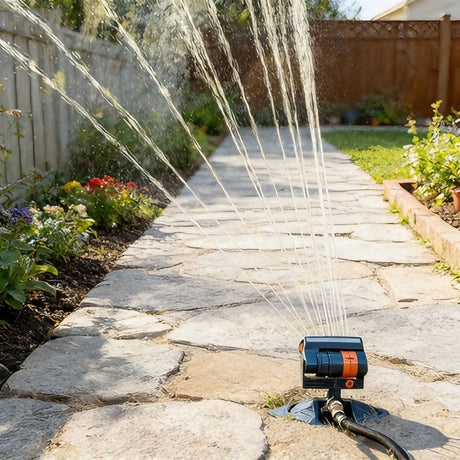 Smart Oscillating Sprinkler with 4 Spray Modes – Automatic Lawn Watering System for Garden, Yard & Patio, Adjustable Coverage, Durable Metal Connector (Black)