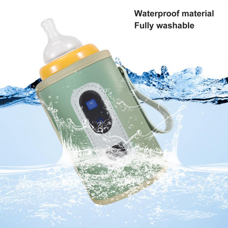 USB Baby Bottle Warmer – Portable Digital Milk Heater with 5-Temperature Settings, Rechargeable and Waterproof for Travel and Home Use (Green)