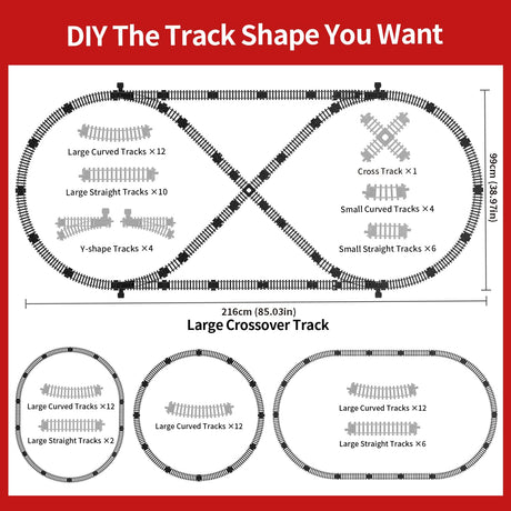 Model Train Set, Remote Control Train Toys with 3Way Smoke Locomotive, 5 Train Cars, Luxury Track Kit, Authentic Train Sounds & Lights, Rechargeable Battery, Top Present for Train Lovers (Black)