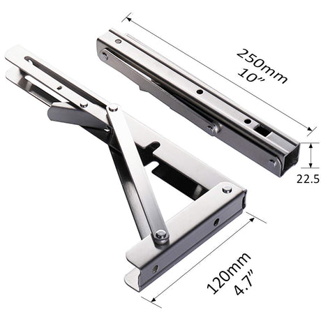 Heavy-Duty Foldable Wall Shelf Brackets – 2-Pack 304 Stainless Steel Triangular Supports with One-Click Release, 550 lb Capacity Each, for Kitchen, Garage, RV & Home; Includes Mounting Hardware (10Inch,Silver)