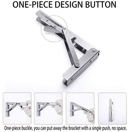 Heavy-Duty Foldable Wall Shelf Brackets – 2-Pack 304 Stainless Steel Triangular Supports with One-Click Release, 550 lb Capacity Each, for Kitchen, Garage, RV & Home; Includes Mounting Hardware (10Inch,Silver)