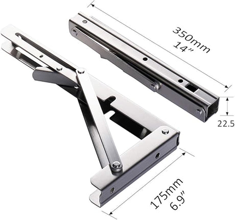 Heavy-Duty Foldable Wall Shelf Brackets – 2-Pack 304 Stainless Steel Triangular Supports with One-Click Release, 550 lb Capacity Each, for Kitchen, Garage, RV & Home; Includes Mounting Hardware (14Inch,Silver)