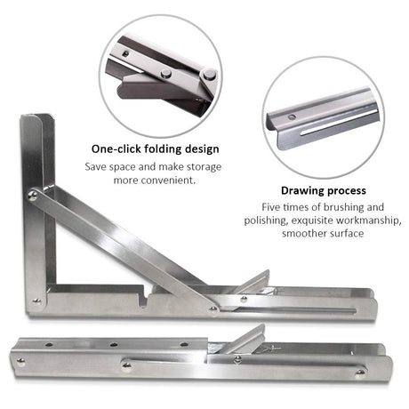 Heavy-Duty Foldable Wall Shelf Brackets – 2-Pack 304 Stainless Steel Triangular Supports with One-Click Release, 550 lb Capacity Each, for Kitchen, Garage, RV & Home; Includes Mounting Hardware (14Inch,Silver)