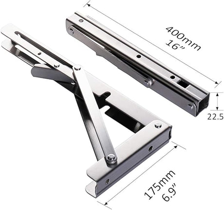Heavy-Duty Foldable Wall Shelf Brackets – 2-Pack 304 Stainless Steel Triangular Supports with One-Click Release, 550 lb Capacity Each, for Kitchen, Garage, RV & Home; Includes Mounting Hardware (16Inch,Silver)