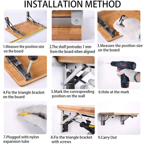 Heavy-Duty Foldable Wall Shelf Brackets – 2-Pack 304 Stainless Steel Triangular Supports with One-Click Release, 550 lb Capacity Each, for Kitchen, Garage, RV & Home; Includes Mounting Hardware (16Inch,Silver)