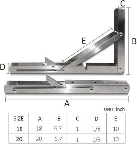 Heavy-Duty Foldable Wall Shelf Brackets – 2-Pack 304 Stainless Steel Triangular Supports with One-Click Release, 550 lb Capacity Each, for Kitchen, Garage, RV & Home; Includes Mounting Hardware (20Inch,Silver)