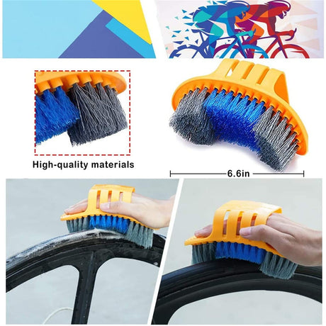 9-Piece Bike Cleaning Kit – Chain Cleaner, Tire Brush, Frame Scrubber, Gear Brush, Microfiber Glove for Mountain, Road, BMX Bikes (Yellow-Orange)