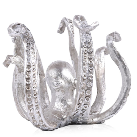 Multi-Functional Octopus Sculpture – Decorative Resin Cup Holder & Jewelry Organizer, Unique Home Accent for Living Room, Office, or Desk (Silver)