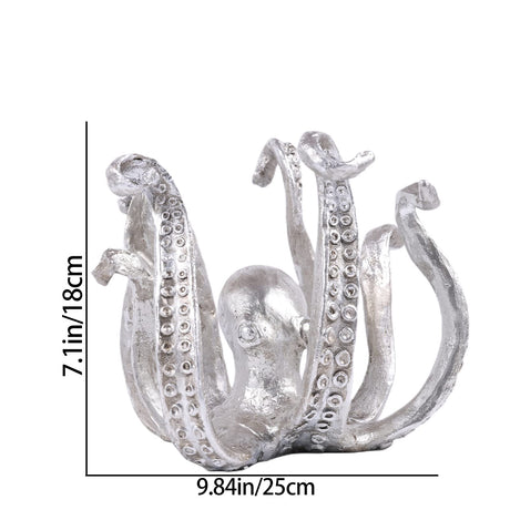Multi-Functional Octopus Sculpture – Decorative Resin Cup Holder & Jewelry Organizer, Unique Home Accent for Living Room, Office, or Desk (Silver)