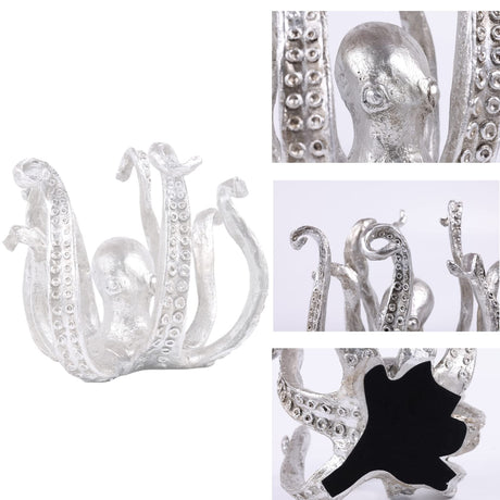 Multi-Functional Octopus Sculpture – Decorative Resin Cup Holder & Jewelry Organizer, Unique Home Accent for Living Room, Office, or Desk (Silver)