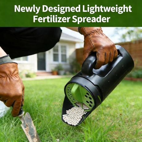 Handheld Garden Seed & Salt Spreader – 80oz Capacity, Adjustable Outlet, Ergonomic Handle for Fertilizer, Grass Seeds, Ice Melt Use (Green)
