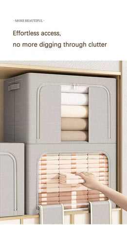 Clothes Storage Bins, 6 Pack Bedding Organizers with Handles, Stackable Metal Frame Closet Organizer, Visable Windows, Clothing Organization for Sweatshirt, Blanket, Long Dresses, (22L ash grey)