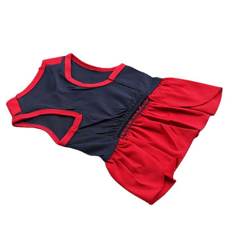 Pet products 2-Piece Dog Summer Dress Set - Team Spirit & SUPER ADORABLE Designs, Red White Stripes & Navy Blue, Peter Pan Collar, Cute Fit for Dogs（S）