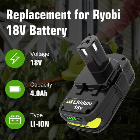 18V P108 Ryobi 18V Battery Replacement P117 Charger Lithium-Ion Battery Power - Black - Size 3000mAh