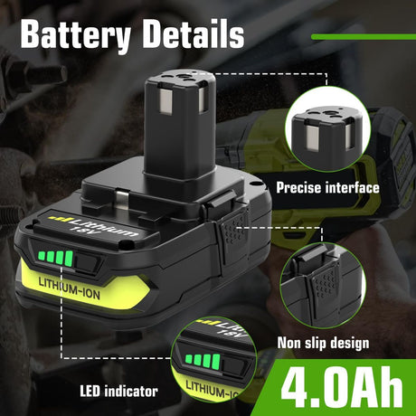 18V P108 Ryobi 18V Battery Replacement P117 Charger Lithium-Ion Battery Power - Black - Size 3000mAh