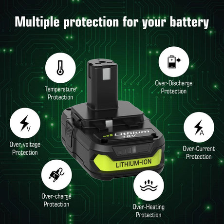 18V P108 Ryobi 18V Battery Replacement P117 Charger Lithium-Ion Battery Power - Black - Size Charger
