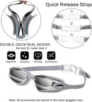 Gray Swim Goggles Set with Cap, Nose Clip, Earplugs & Case: Anti-Fog UV Protection for Men & Women