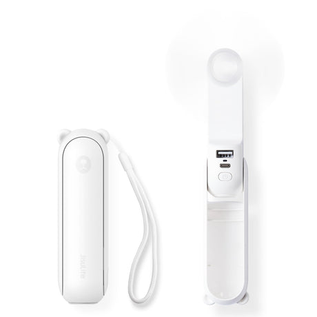 Handheld Mini Fan (White), 3-in-1 USB Rechargeable Portable Fan with Power Bank & Flashlight, Pocket Design for Travel & Summer