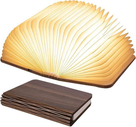 Christmas giftsRechargeable LED Book Night Light: Creative Folding Wooden Lamp with Magnetic Design for Bedrooms & Gifting(Walnut Black,L)