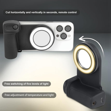 Magnetic Phone Camera Grip with Fill Light & Remote: Stable Shooting Holder for iPhone/Android – Ideal for Vlog, Selfie & Photography