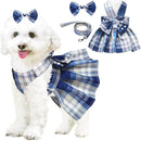Pet products  Dog Dress Bowknot Harness Leash Set for Small Dogs Girl Cute Plaid Dog Dress Pearls Bow Tie Spring Summer Princess Clothes Birthday Holiday Doggie Outfits for Puppy Cats Girl Apparel