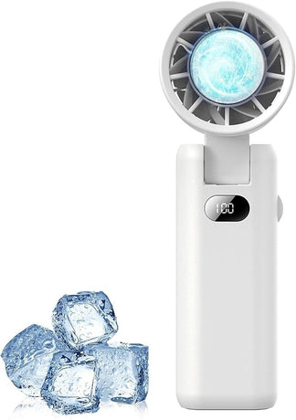 Portable Handheld Turbo Fan with Cooling Tech, Digital Display, 100-Speed Control, Rechargeable 4-in-1 Personal Fan for Travel, Outdoor, Office (White)