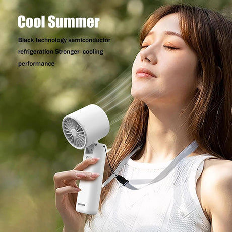 Portable Handheld Turbo Fan with Cooling Tech, Digital Display, 100-Speed Control, Rechargeable 4-in-1 Personal Fan for Travel, Outdoor, Office (White)