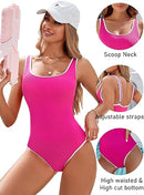 Women's Red One Piece Swimsuit with White Trim: Adjustable Strap, Ribbed, High Cut for Sports & Beach（M）