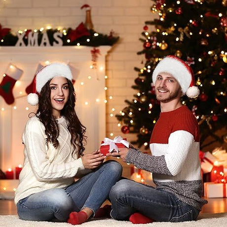 3 Pack Christmas Santa Hats for Adults - Extra Thicken Velvet Santa Claus Hats for Women Men Fluffy Plush Xmas Hats Christmas Party Supplies New Year's Eve Party Hats for Adults Teenagers