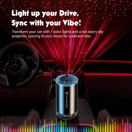Smart Car Air Freshener with Starry Lights Projector: Automatic Aroma Diffuser, 3 Modes, Rechargeable for Car & Home