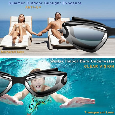 Pink Swim Goggles Set with Cap, Nose Clip, Earplugs & Case: Anti-Fog UV Protection for Men & Women