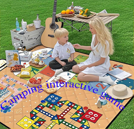 Waterproof Picnic Blanket with Flying Chess Game: 80''x80'' Extra Large, Foldable for Australian Camping, Beach & Family Gatherings