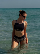 Halter Neck Tank Top Two Pieces Swimwear Women High Waist Bikini Size M