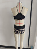 Halter Neck Tank Top Two Pieces Swimwear Women High Waist Bikini Size M
