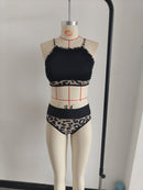 Halter Neck Tank Top Two Pieces Swimwear Women High Waist Bikini Size S