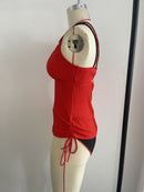 Knitted Hot Red Swimwear Set Featuring a Bold Deep V Cut and Lace-Up Back Detailing Size S