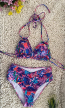 Double Strap Tie-Dye Cosmic Pattern Print Bikini Deep V Swimwear Tie-Dye Swimsuit Size L