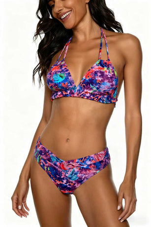 Double Strap Tie-Dye Cosmic Pattern Print Bikini Deep V Swimwear Tie-Dye Swimsuit Size M