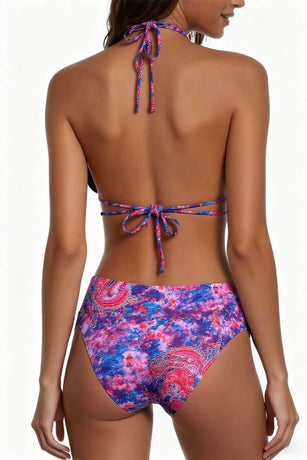 Double Strap Tie-Dye Cosmic Pattern Print Bikini Deep V Swimwear Tie-Dye Swimsuit Size XL