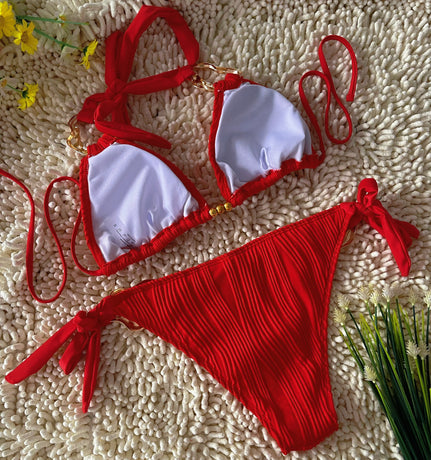 Red Hottie Sexy Three-point Swimsuit Beach Seaside Spa Bikini Size S