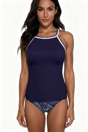Spot Eco-friendly Fabric Navy Round Neck Swimsuit Sexy Tankini Size L