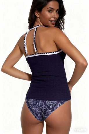 Spot Eco-friendly Fabric Navy Round Neck Swimsuit Sexy Tankini Size S