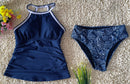 Spot Eco-friendly Fabric Navy Round Neck Swimsuit Sexy Tankini Size XL