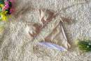 Beige Three Point Tie Bikini Simple Sexy Seashell Embellished Swimsuit Size L