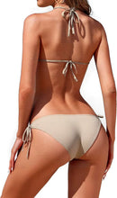Beige Three Point Tie Bikini Simple Sexy Seashell Embellished Swimsuit Size S